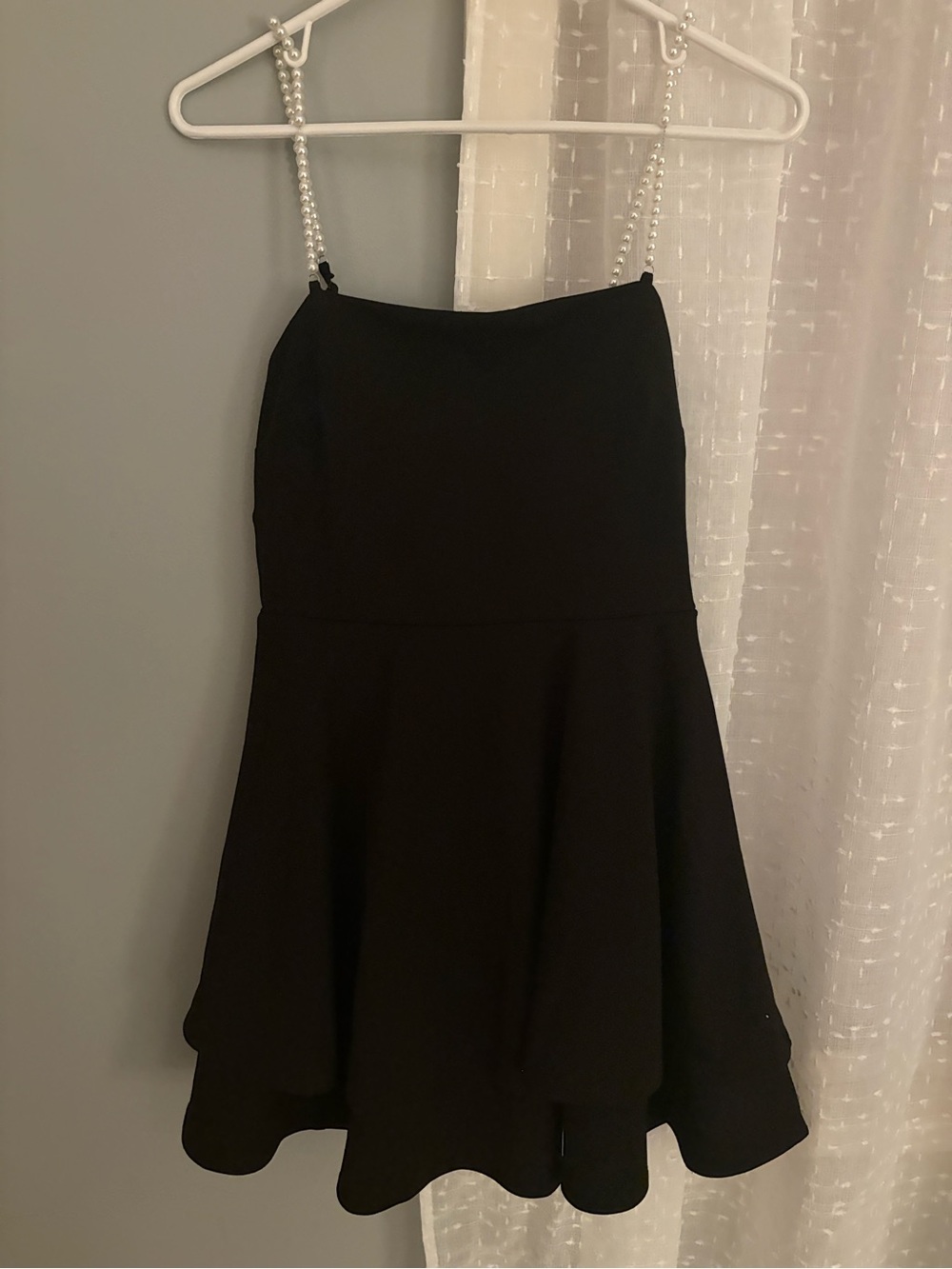 Women’s Black Mini Dress with Pearl Straps